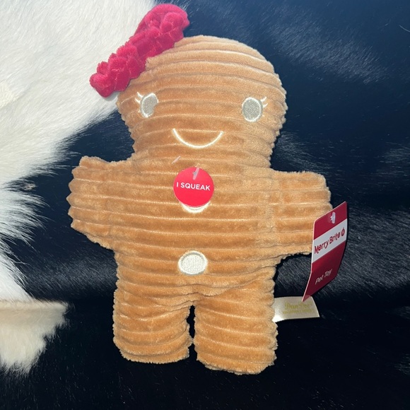 Dan Dee Dog Gingerbread Man Plush With Red Bow Christmas Dog Toy